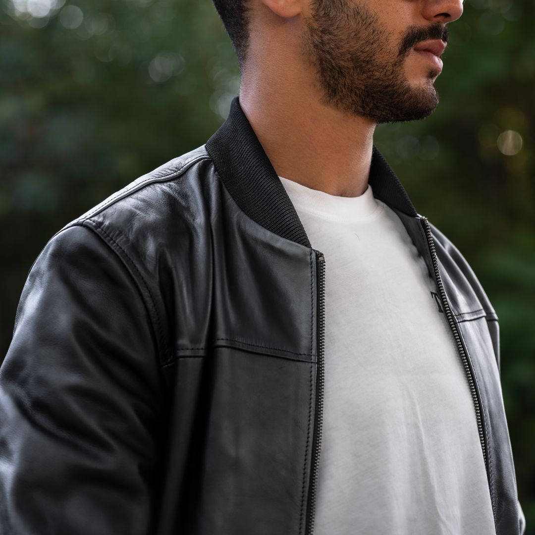 Bomber: Veste Hommes - Cuir Noir