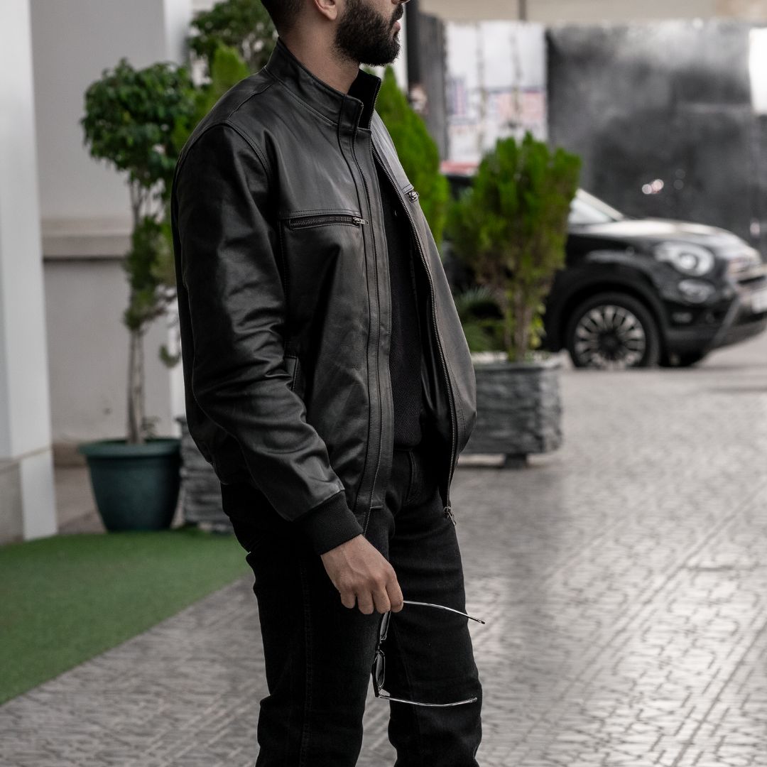 Vanguard: Veste Hommes - Cuir Noir