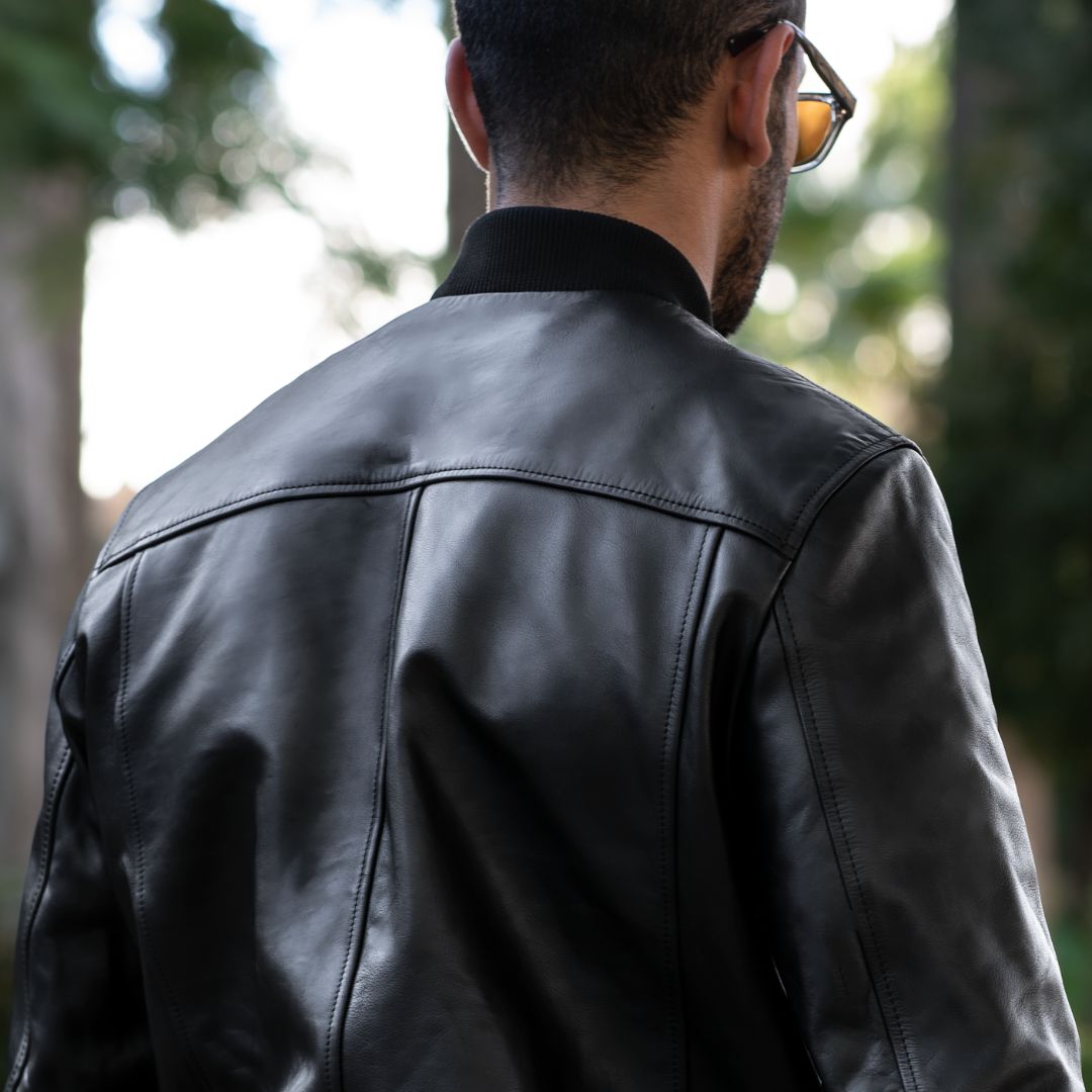 Bomber: Veste Hommes - Cuir Noir
