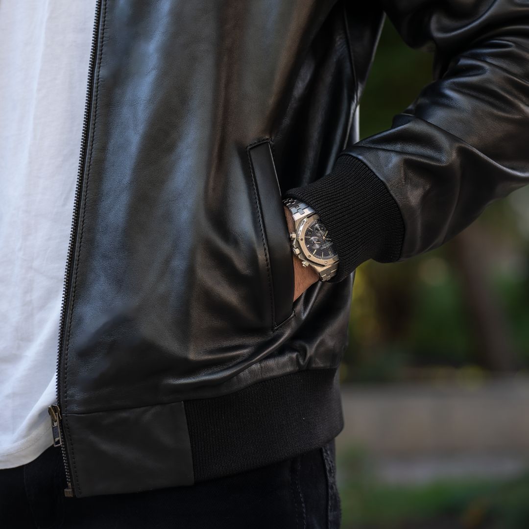 Bomber: Veste Hommes - Cuir Noir