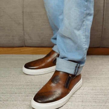 Lurgan: Sneakers Homme - Cuir Marron Gravé