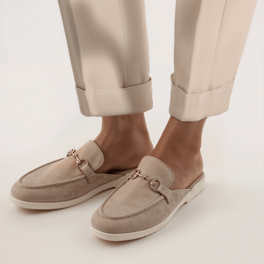 Emma: Mules Femme - Daim Pêche - Bleather Maroc