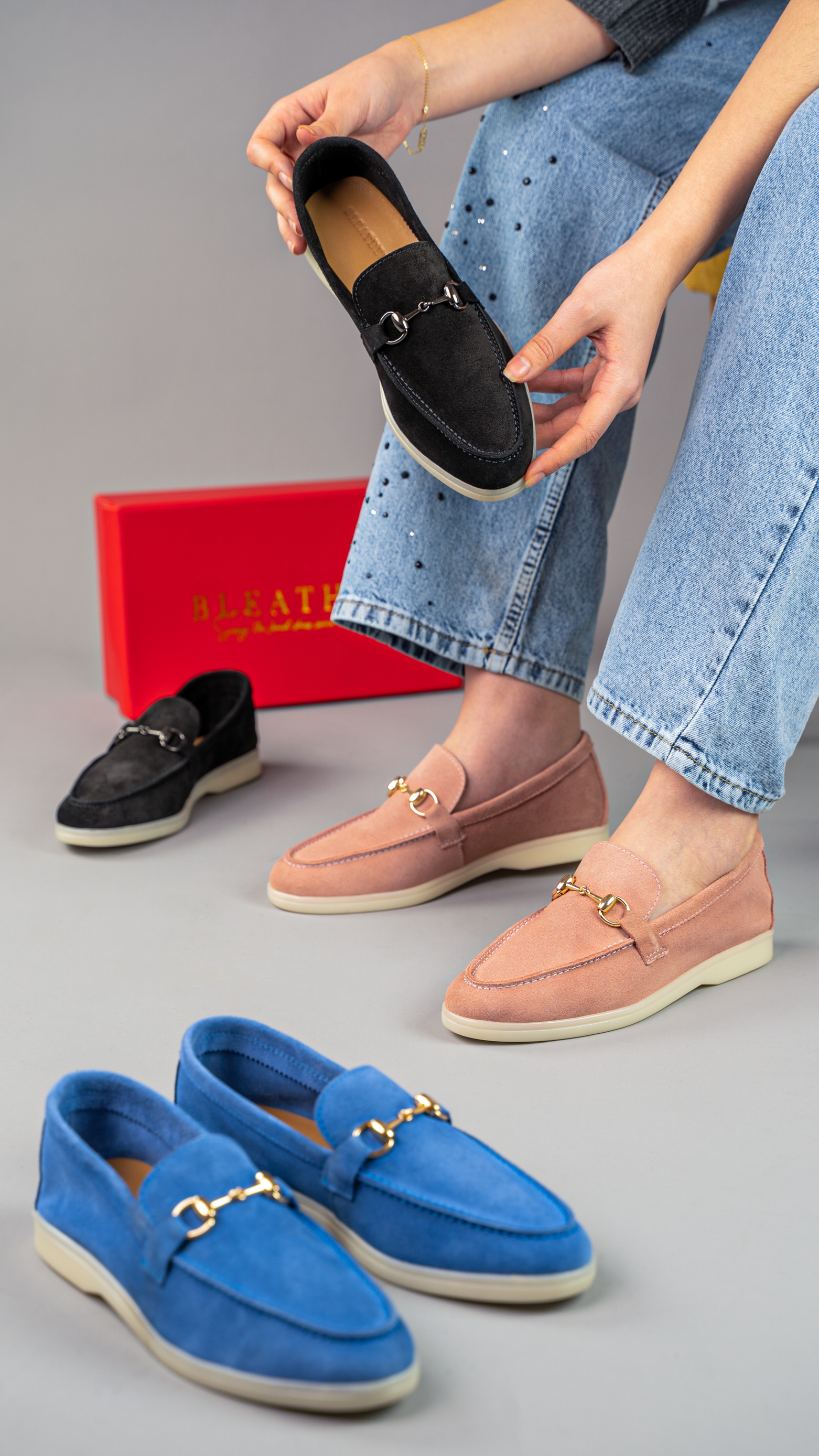 Mila: Mocassin Femmes - Daim Bleu Azur