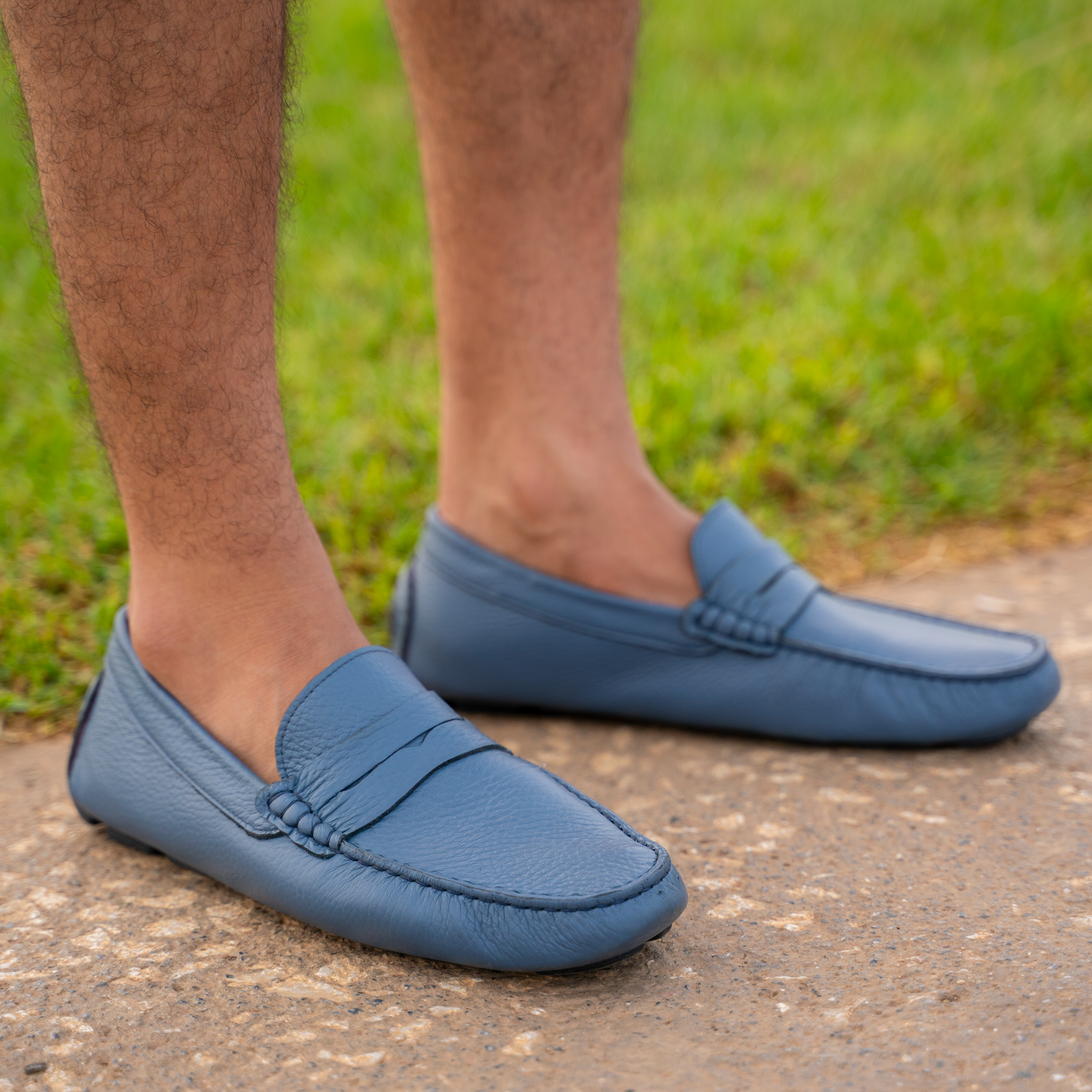 Harvey : Mocassin Homme - Cuir Bleu Saphir