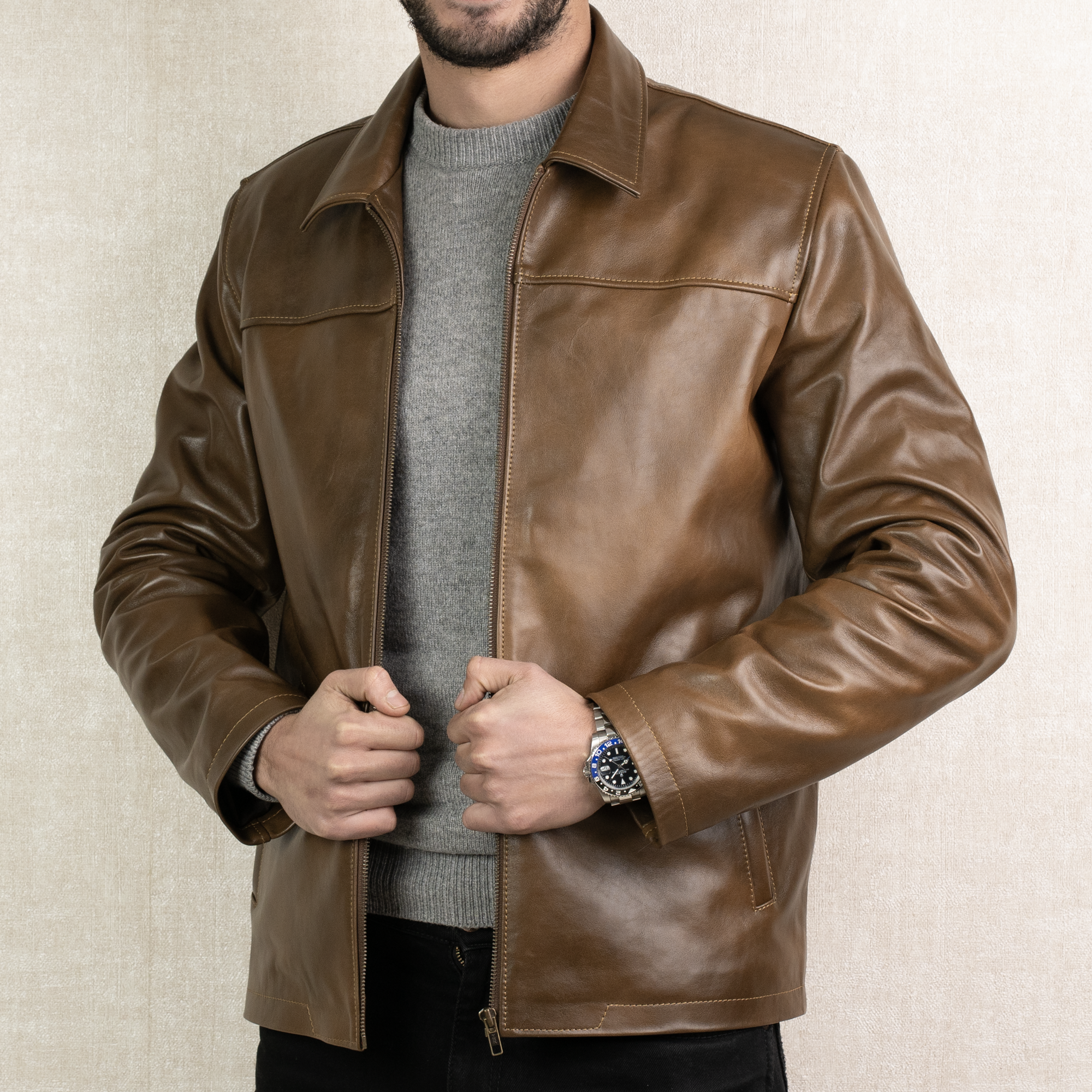 Heritage: Veste Hommes - Cuir Marron patiné