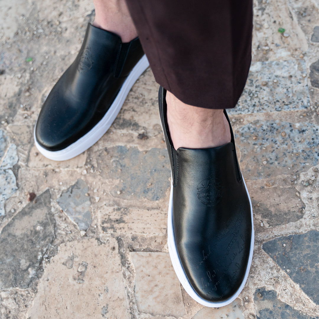 Lurgan: Sneakers Homme - Cuir Noir Gravé