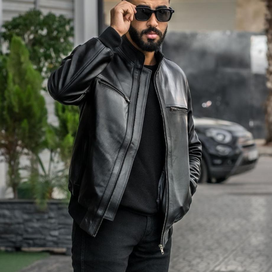 Vanguard: Veste Hommes - Cuir Noir