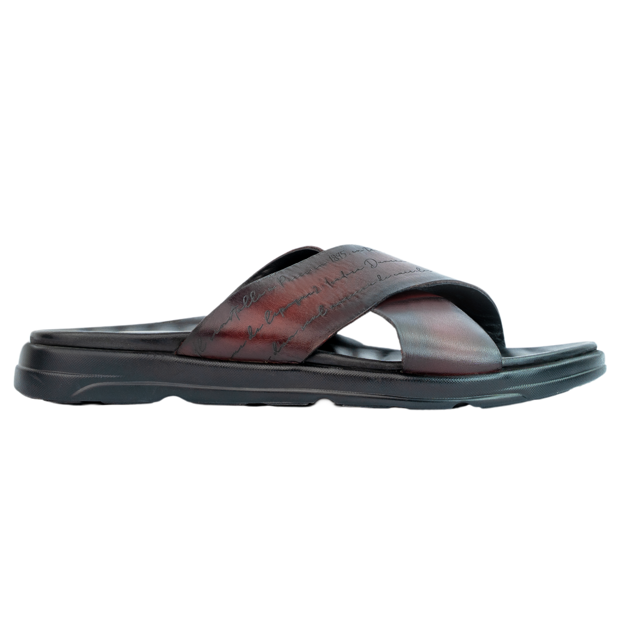 Opulent: Sandales Homme - Cuir Bordeaux Gravé