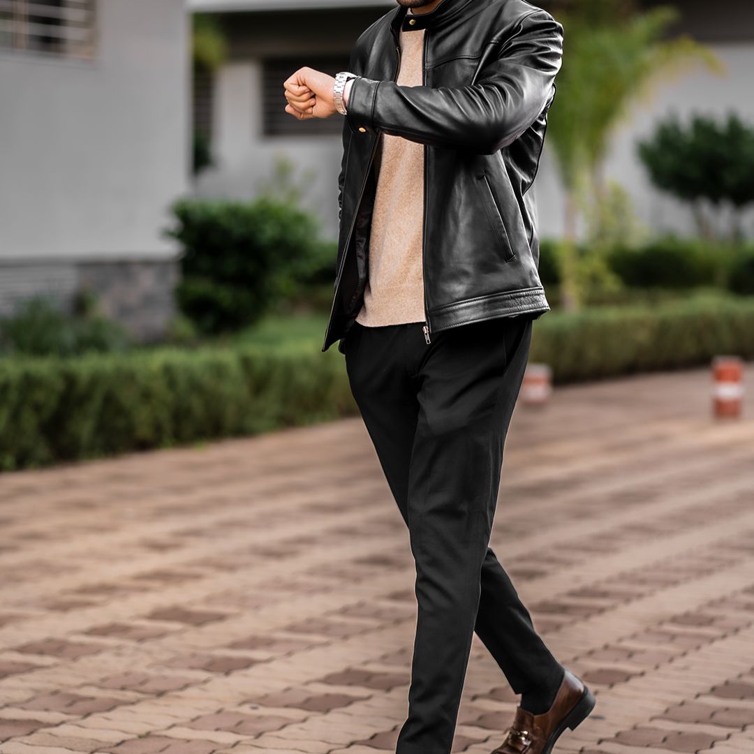 Racer: Veste Hommes - Cuir Noir