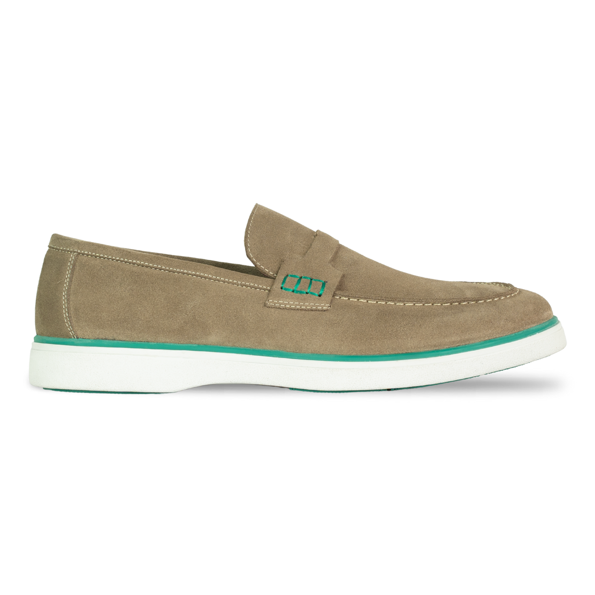 Rafter: Mocassin Homme - Daim Beige Vert - Bleather UK