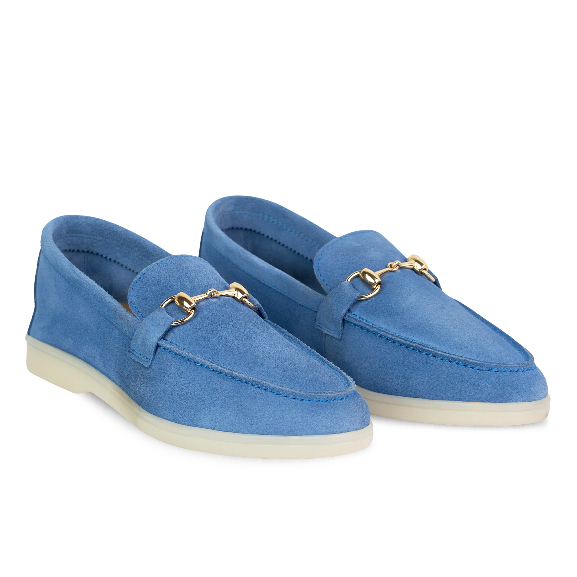 Mila: Mocassin Femmes - Daim Bleu Azur