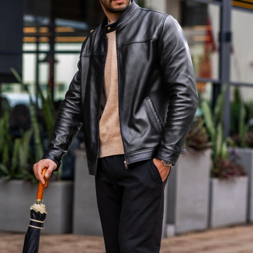 Racer: Veste Hommes - Cuir Noir