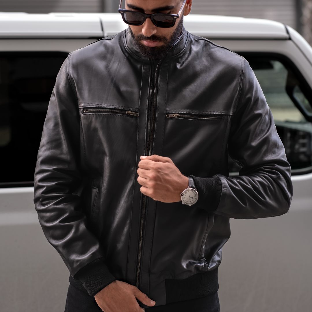 Vanguard: Veste Hommes - Cuir Noir