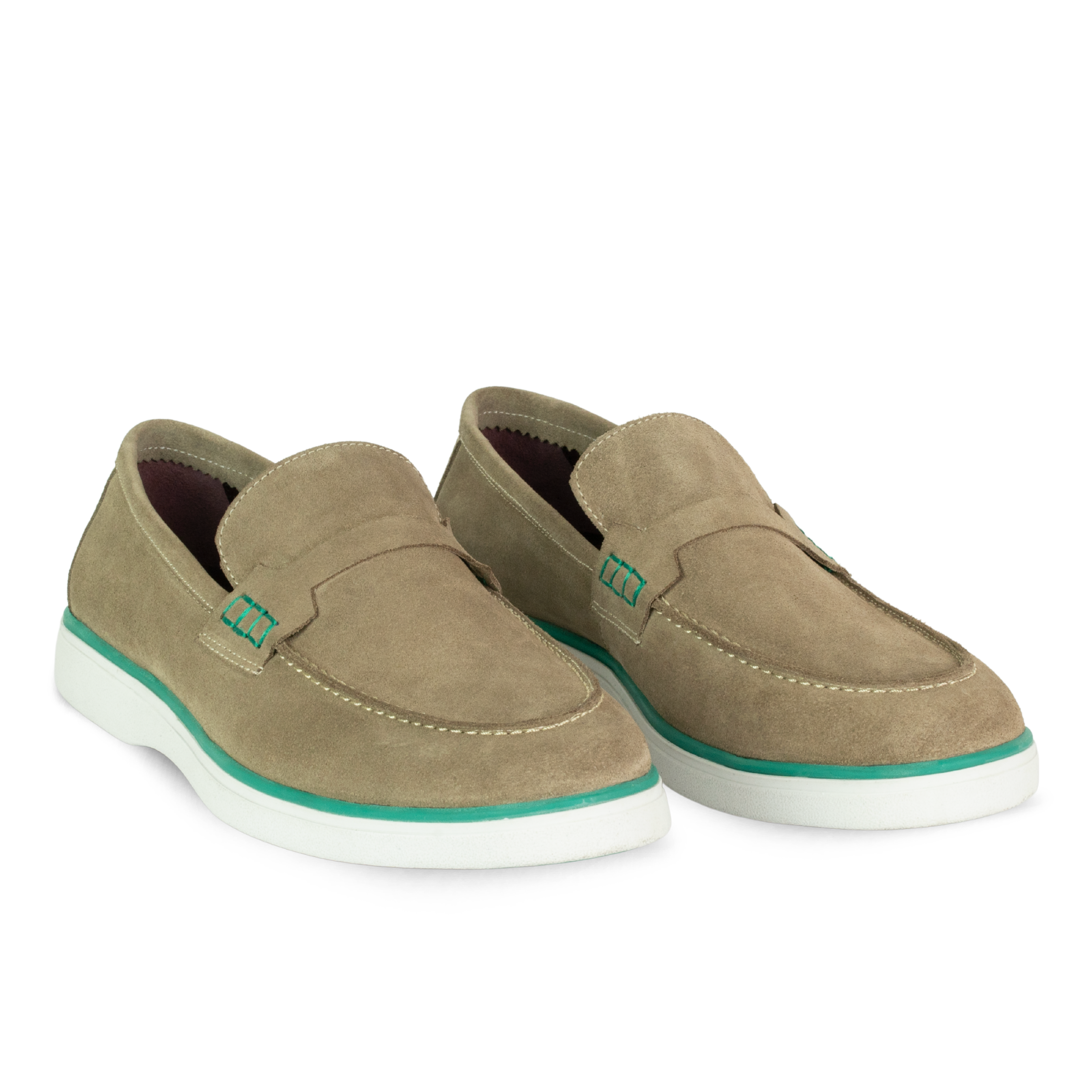 Rafter: Mocassin Homme - Daim Beige/Vert