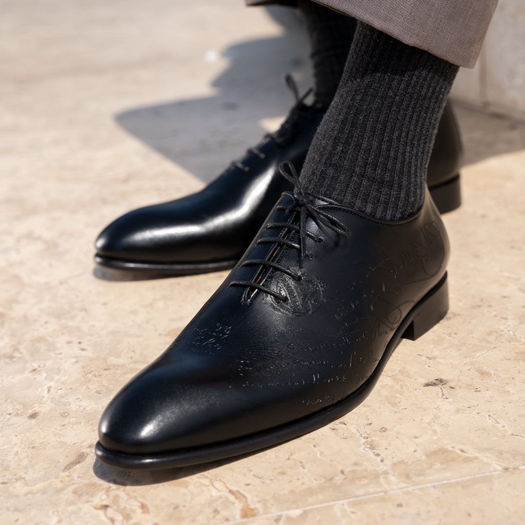 Landon: Richelieu Homme - Cuir Noir gravé