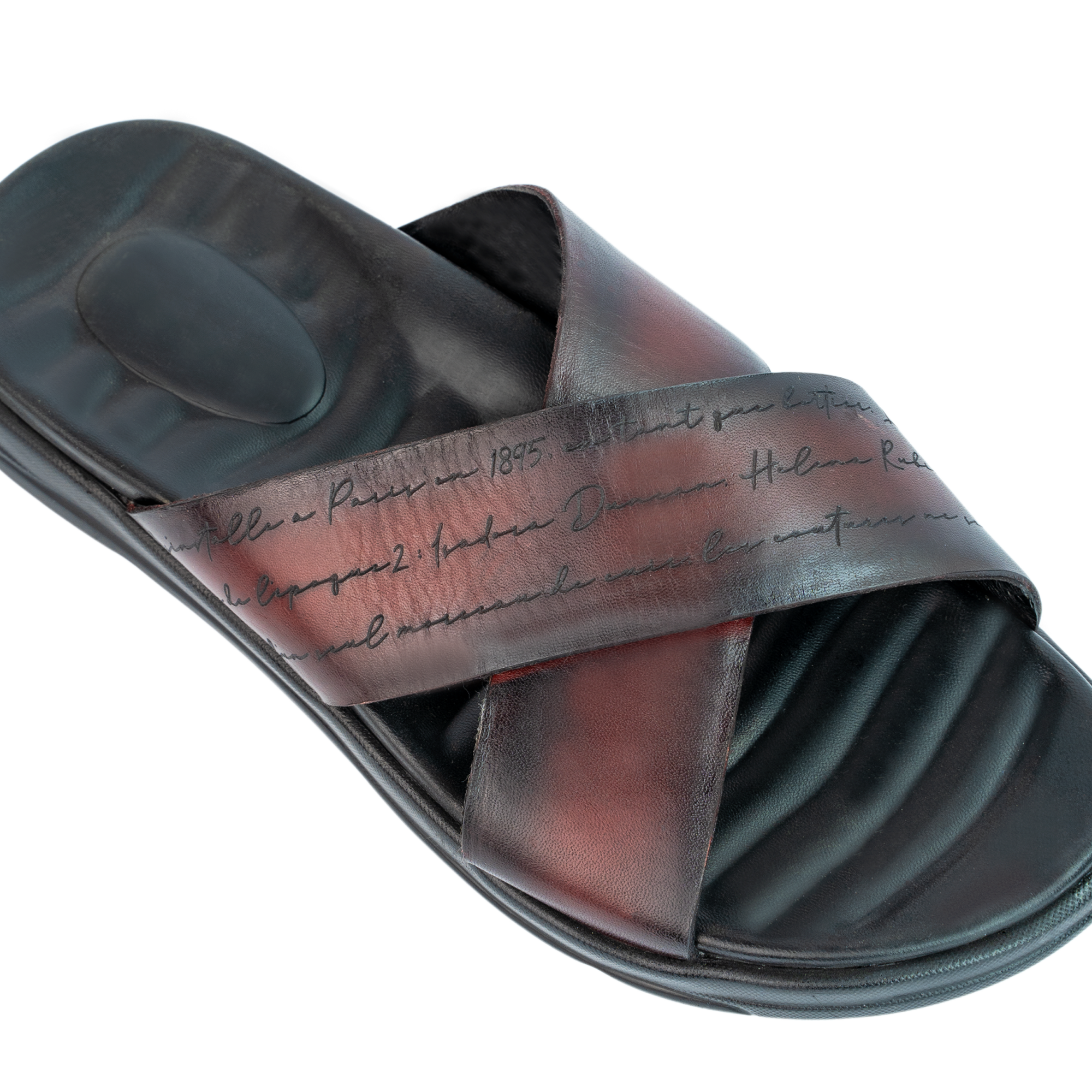 Opulent: Sandales Homme - Cuir Bordeaux Gravé