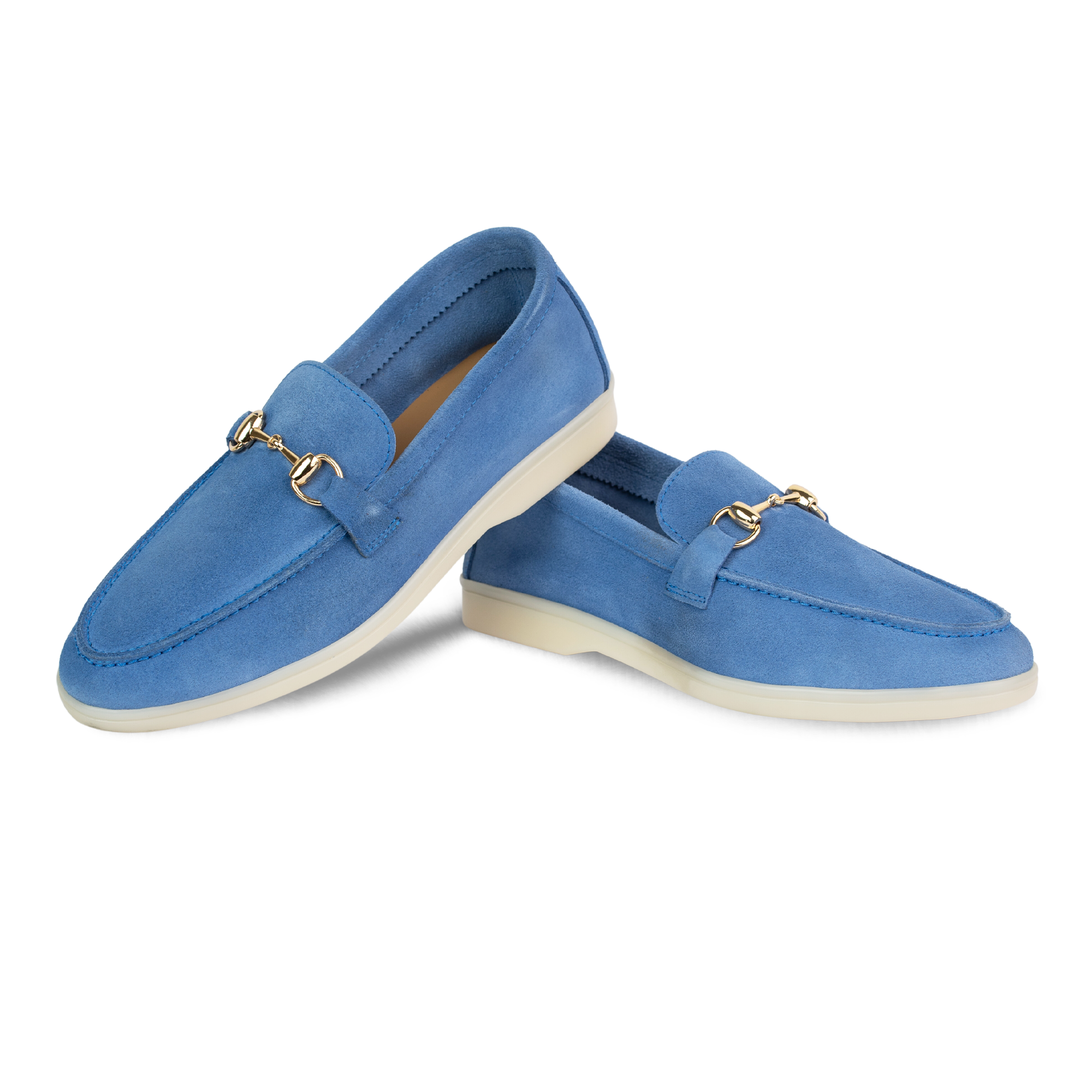 Mila: Mocassin Femmes - Daim Bleu Azur