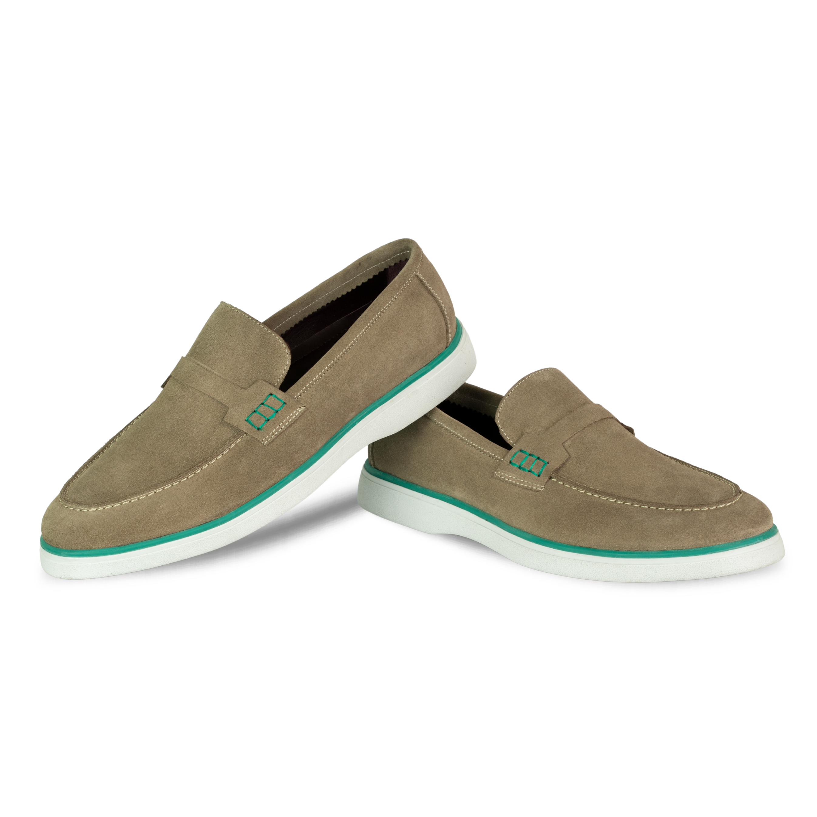 Rafter: Mocassin Homme - Daim Beige/Vert