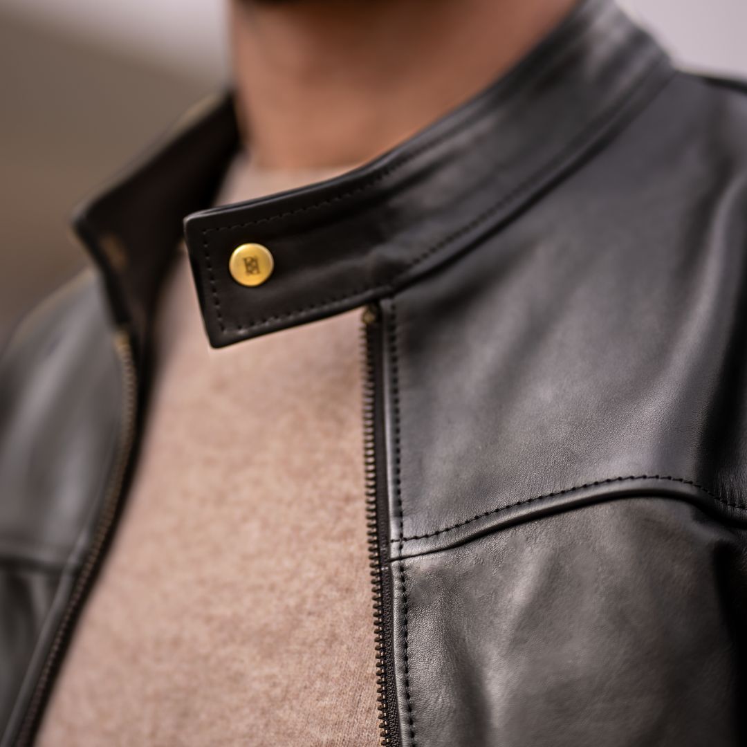 Racer: Veste Hommes - Cuir Noir