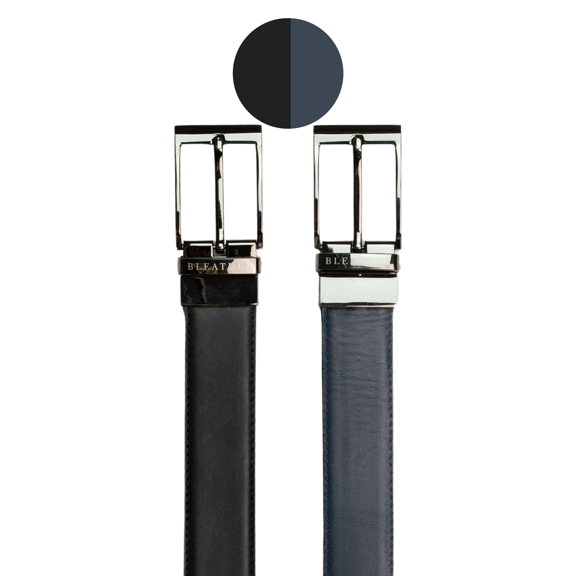 C90SL: Ceinture Homme - Cuir Noir/Bleu
