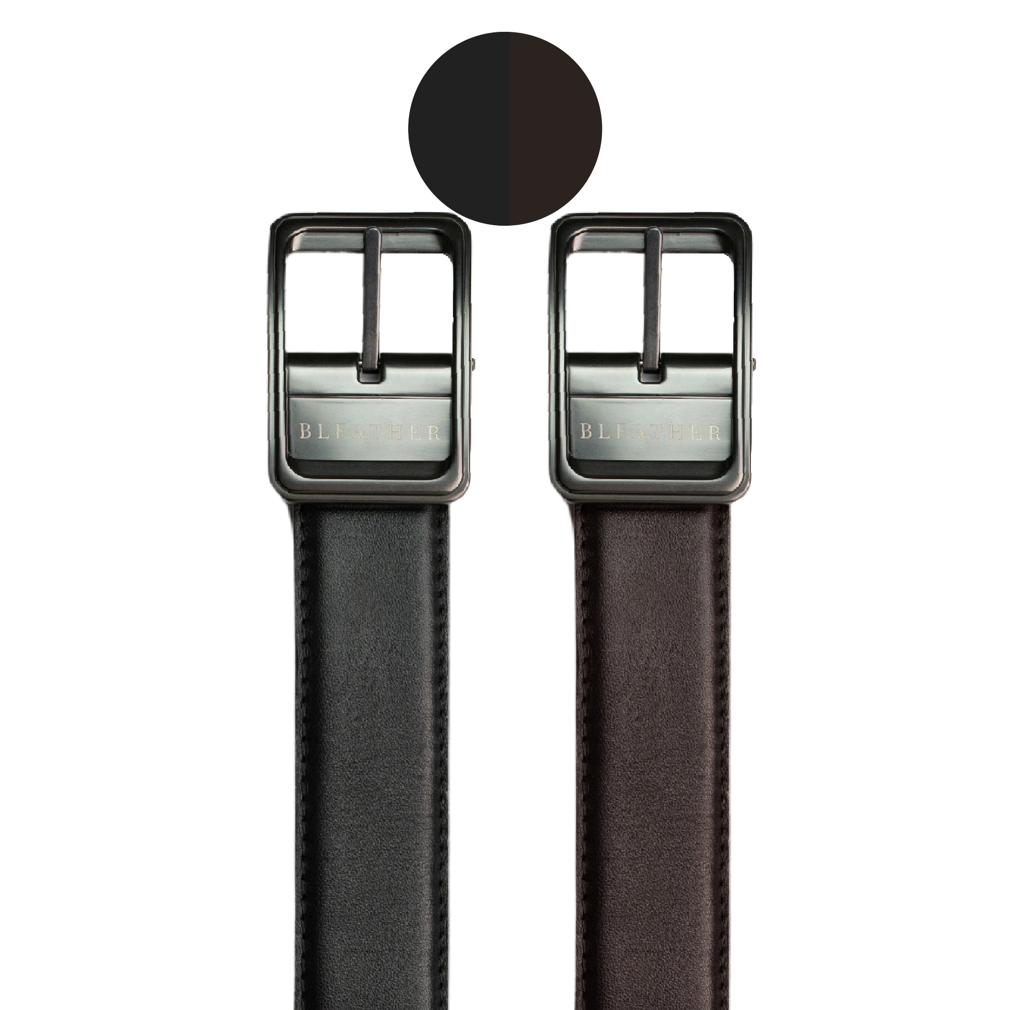 C92: Ceinture Double Face - Cuir Noir/Marron chocolat