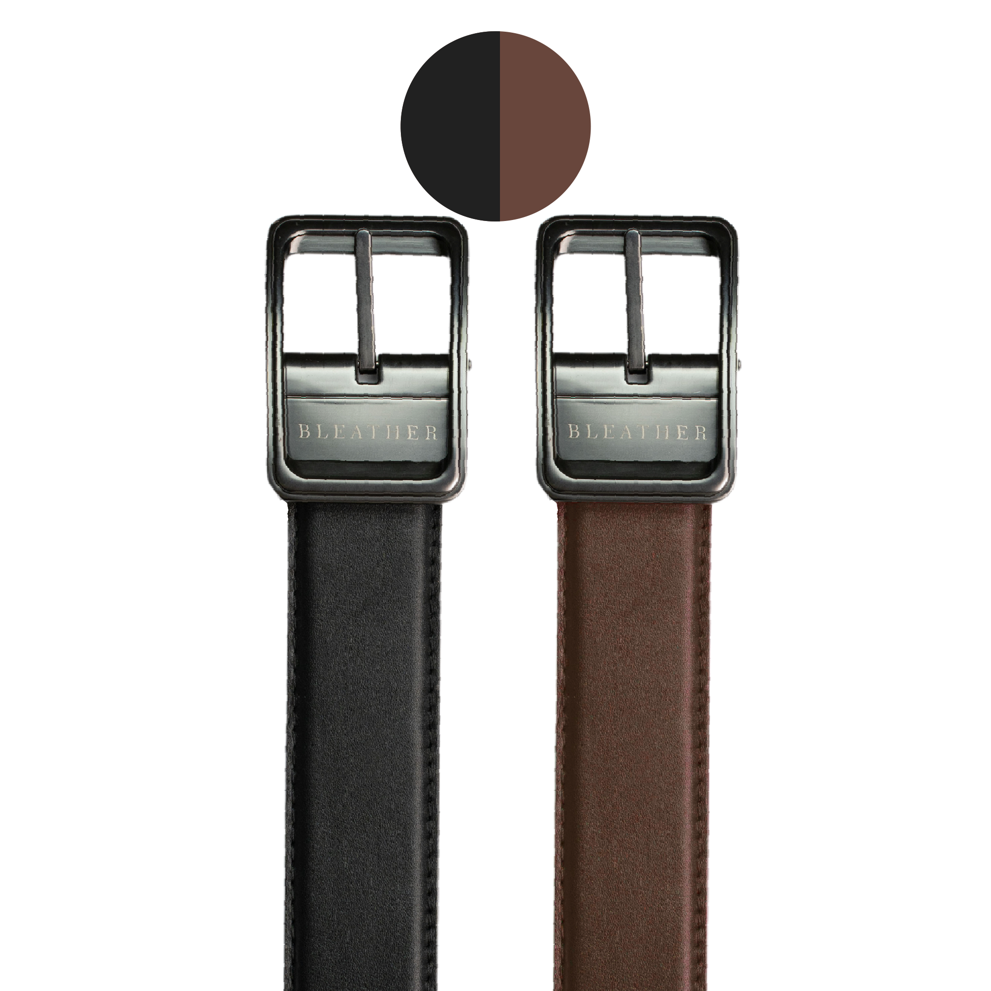 C92: Ceinture Double Face - Cuir Noir/Marron