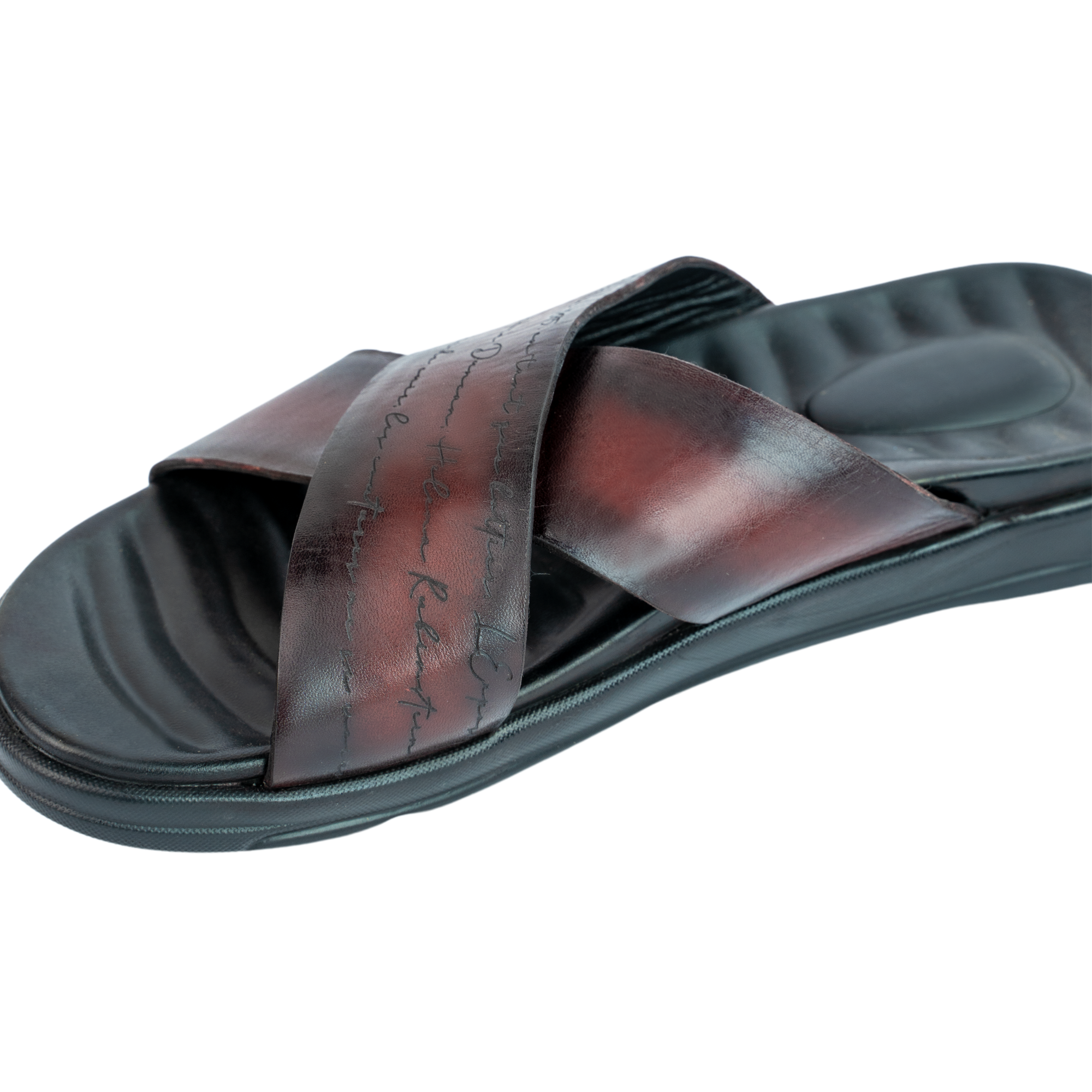 Opulent: Sandales Homme - Cuir Bordeaux Gravé