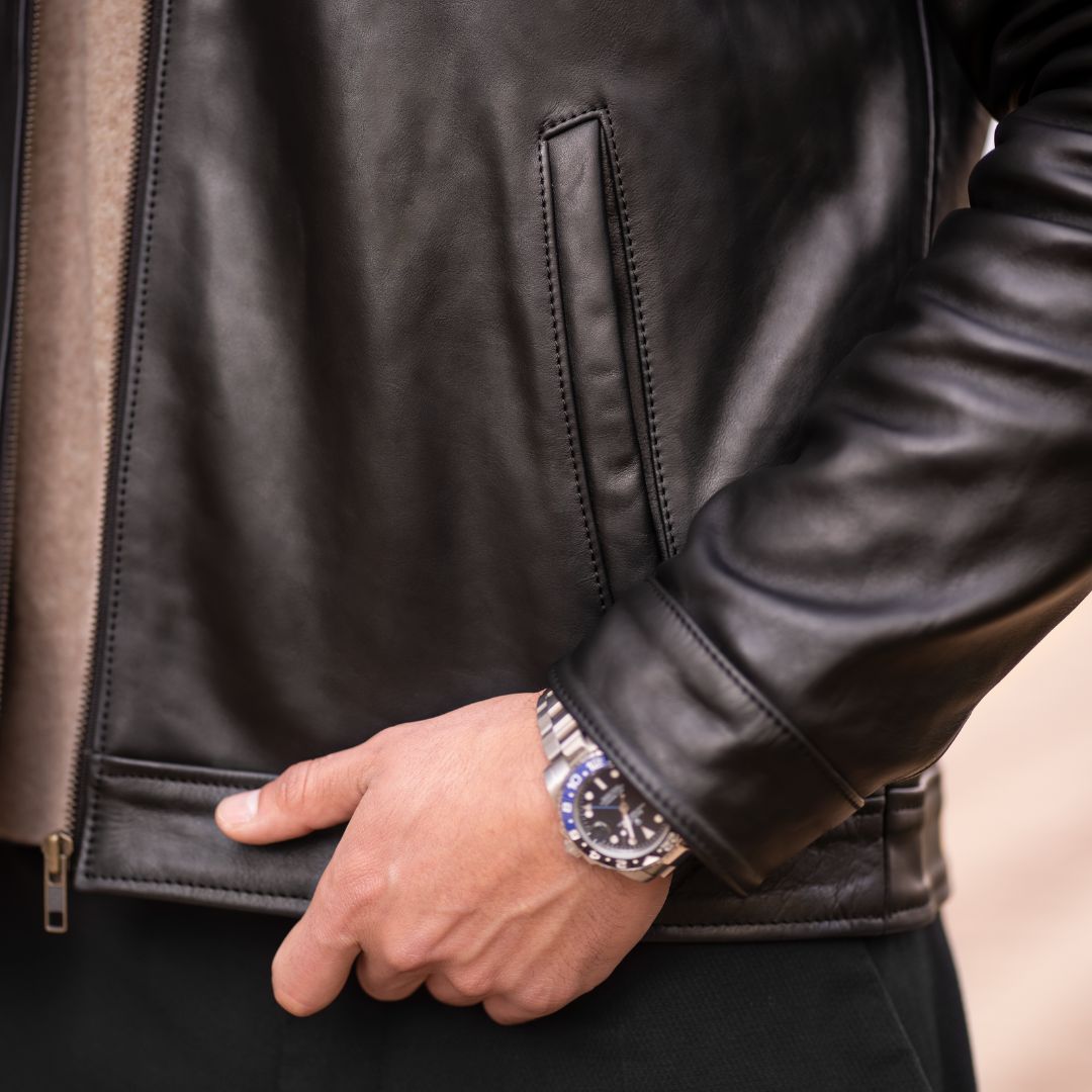 Racer: Veste Hommes - Cuir Noir
