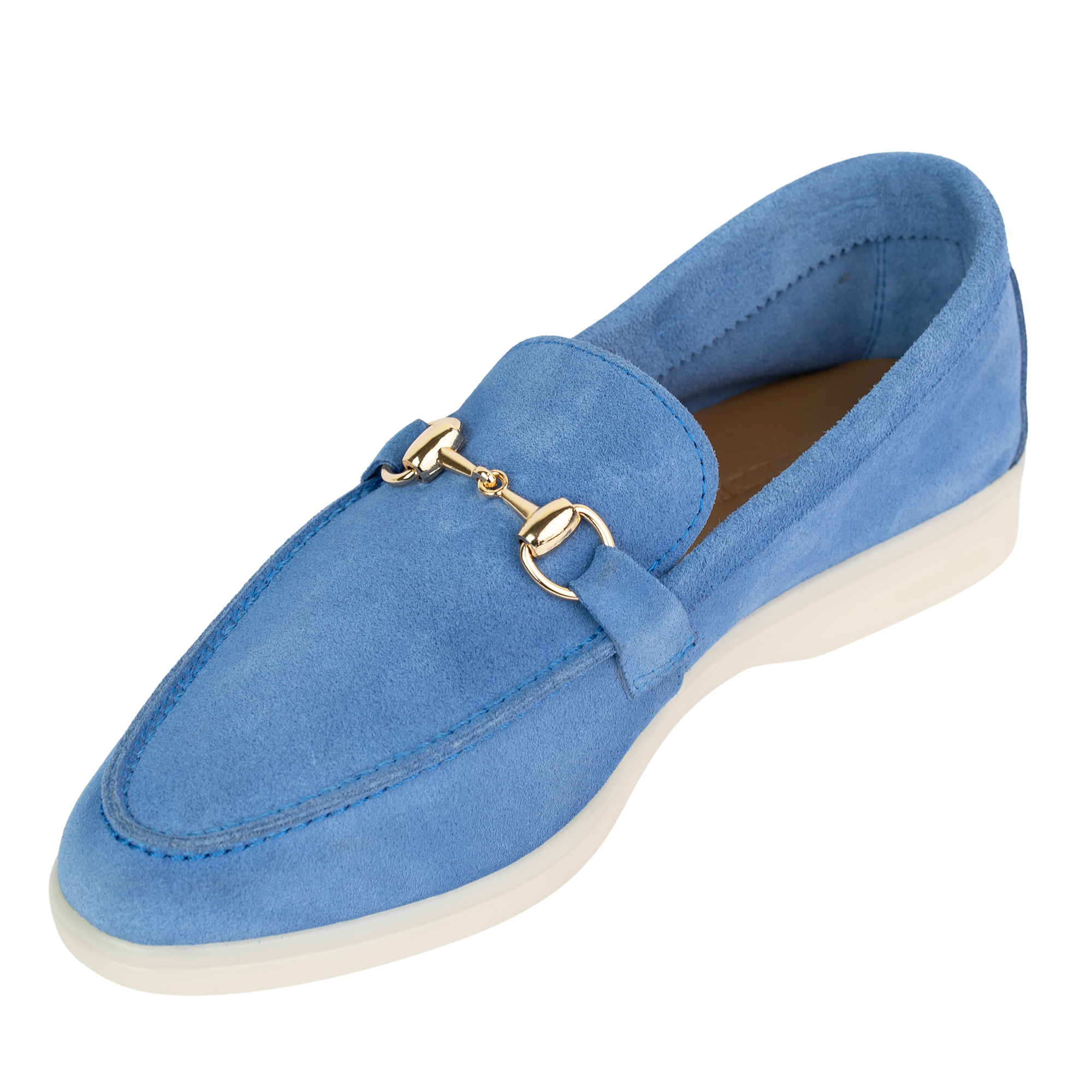 Mila: Mocassin Femmes - Daim Bleu Azur