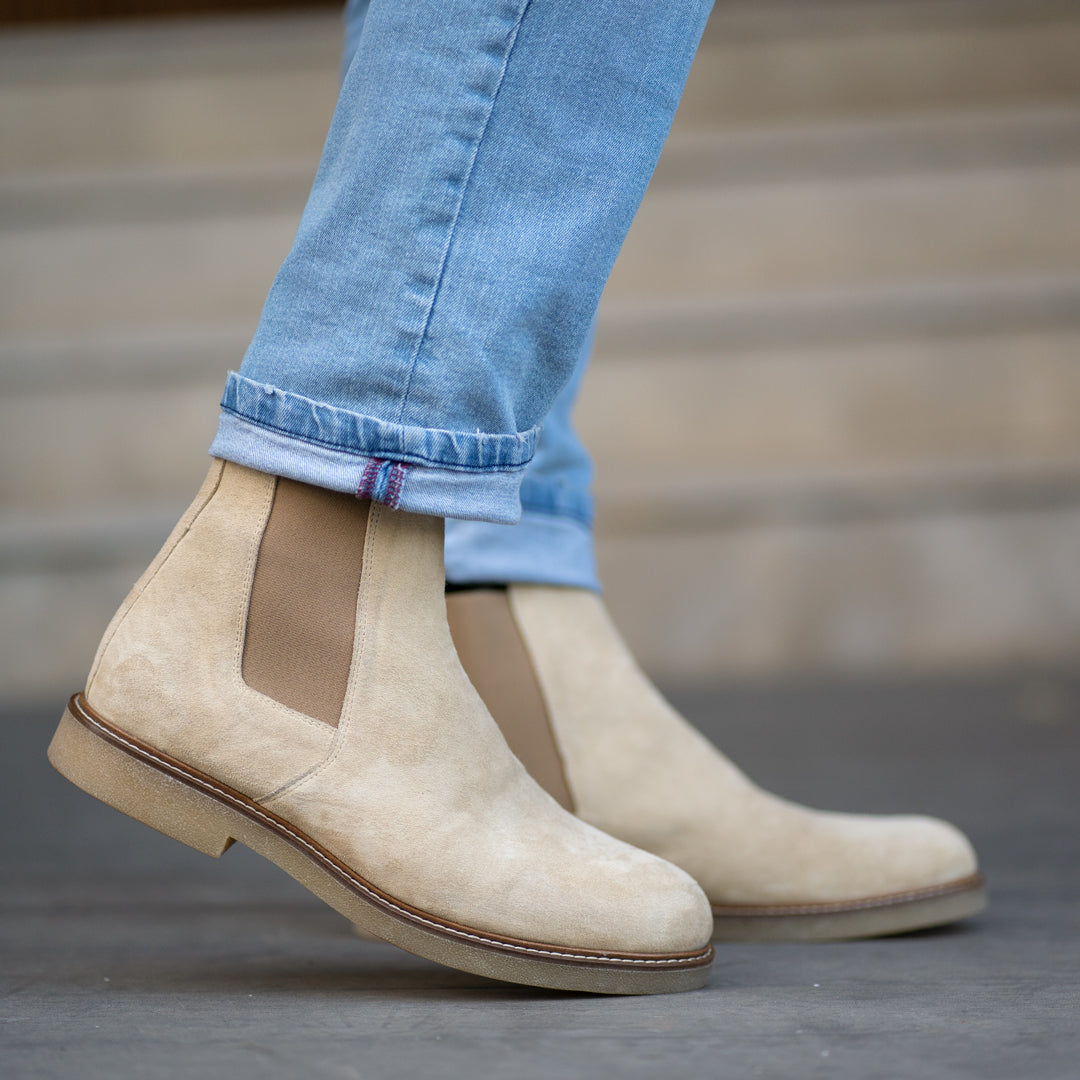 Foxton: Chelsea Boots Homme - Daim beige