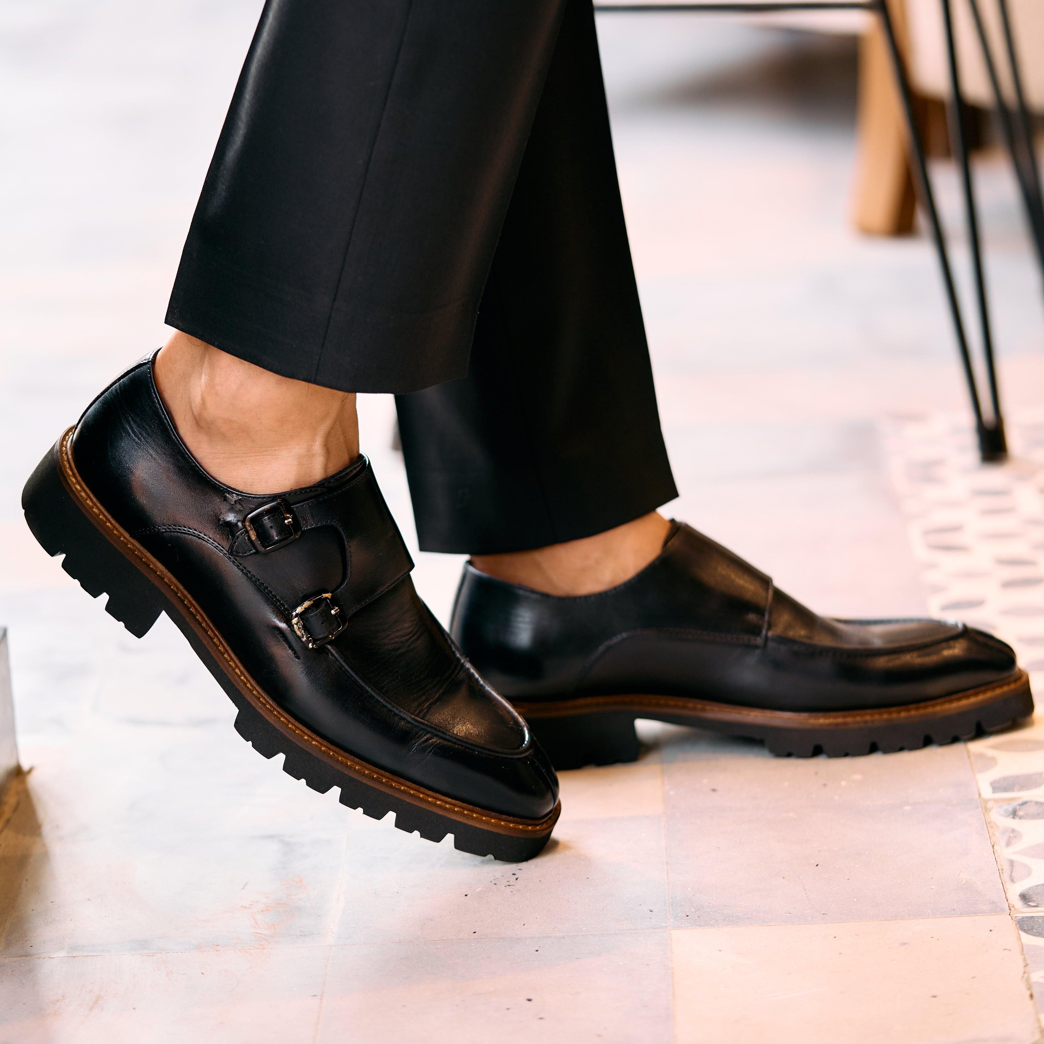 Henry: Chaussures à boucles - Cuir Noir