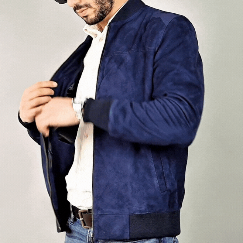 Bomber: Jacket Homme - Daim Bleu