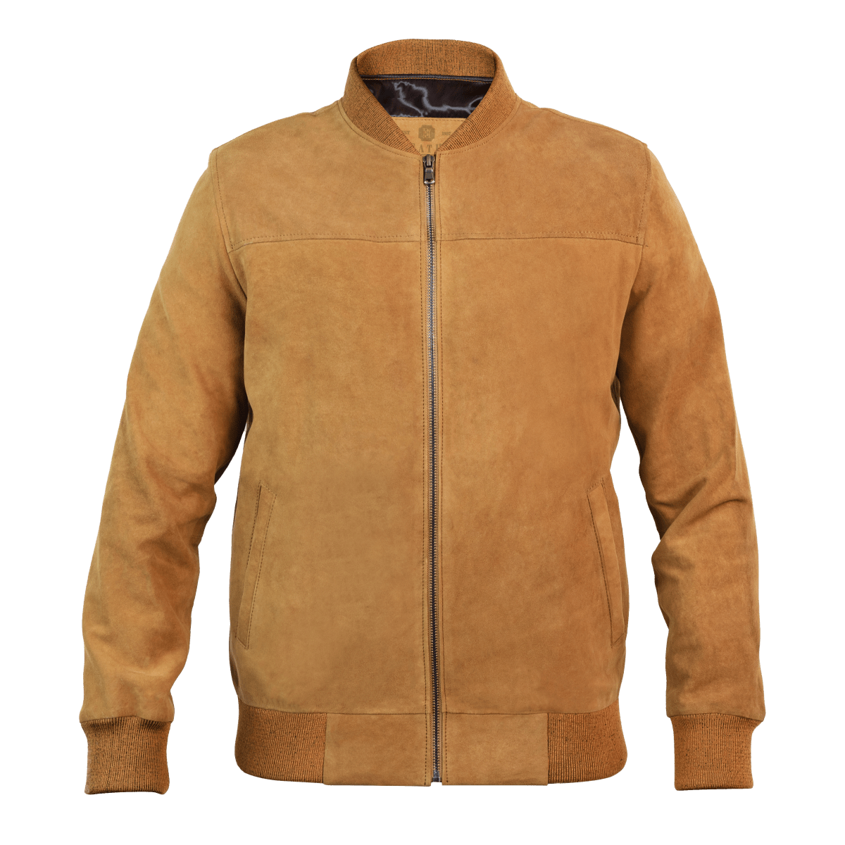Bomber: Jacket Homme - Daim Cognac - Bleather Maroc