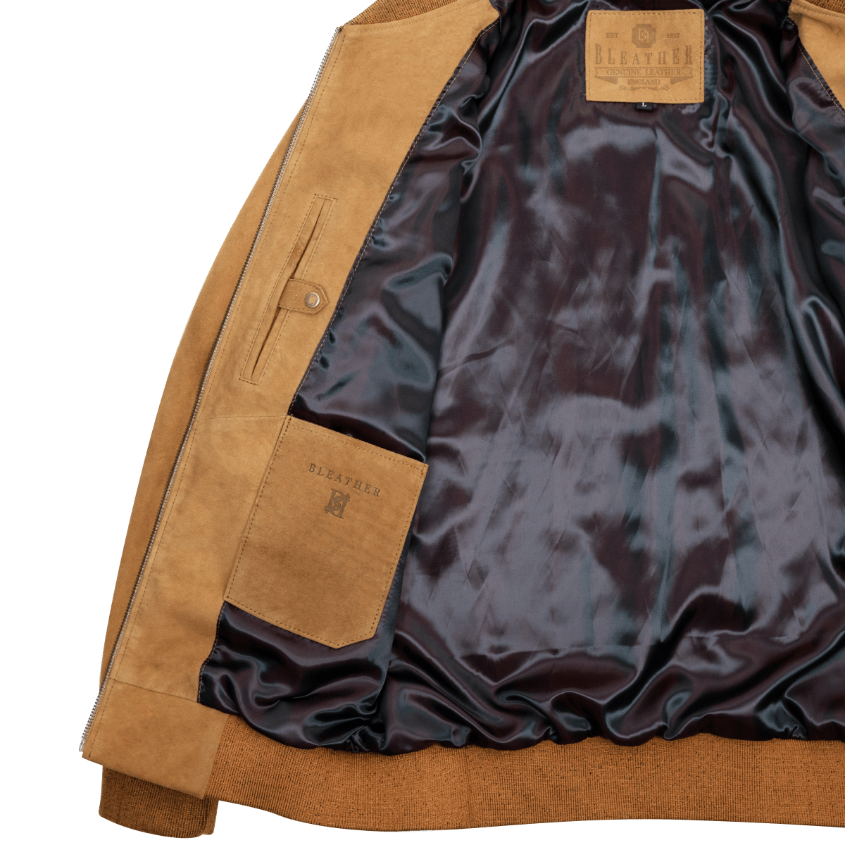 Bomber: Jacket Homme - Daim Cognac - Bleather Maroc