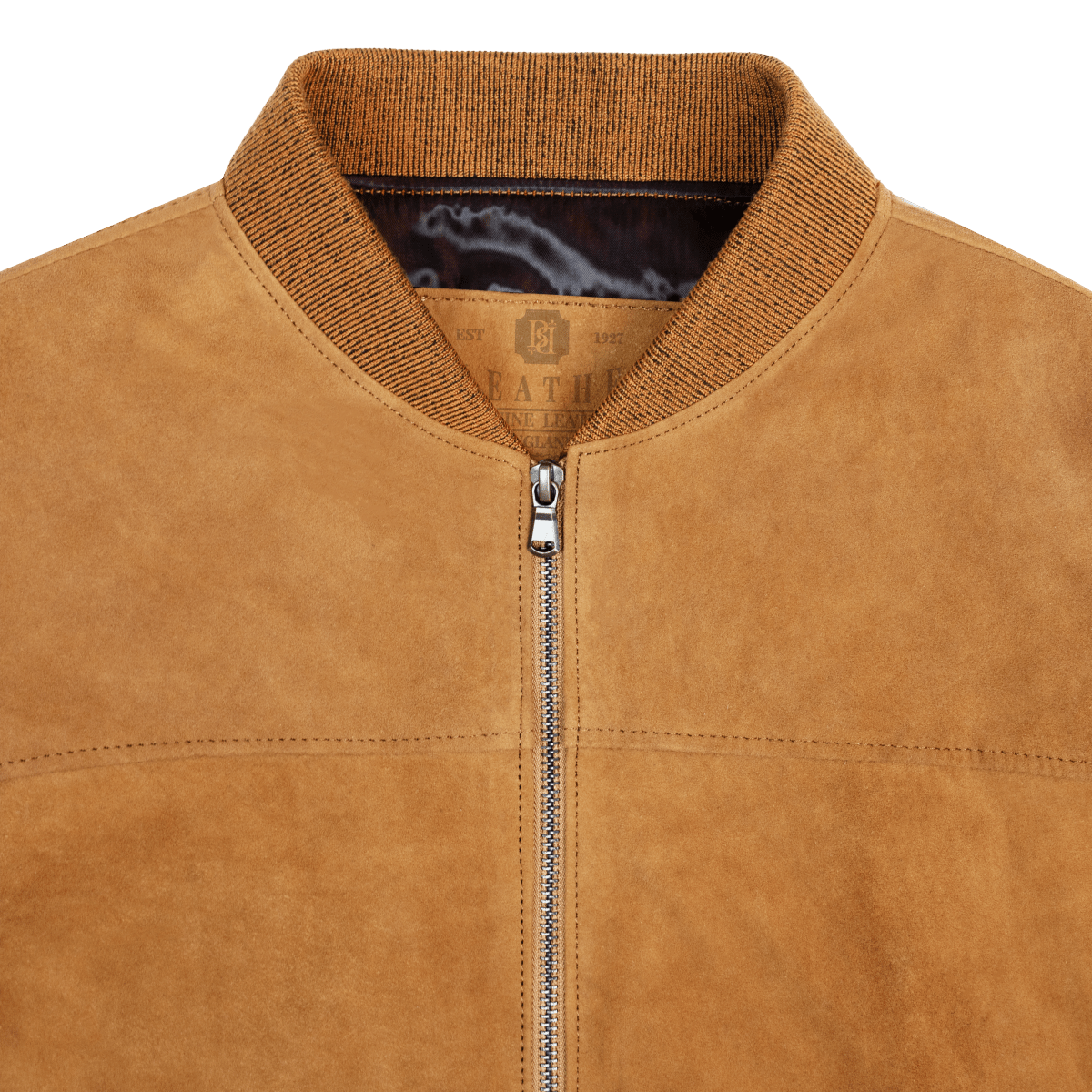 Bomber: Jacket Homme - Daim Cognac - Bleather Maroc
