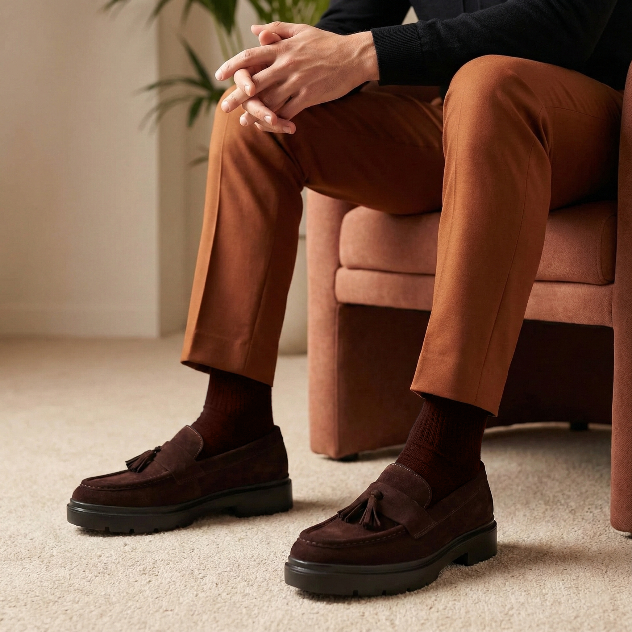 Cedric: Mocassin Homme - Nubuck Marron