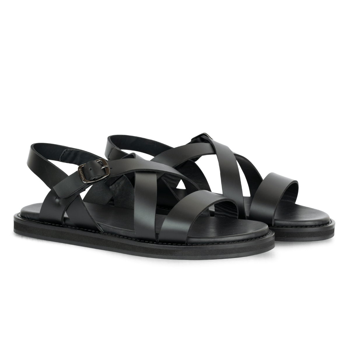 Dylan: Sandales Homme - Cuir Noir - Bleather Maroc