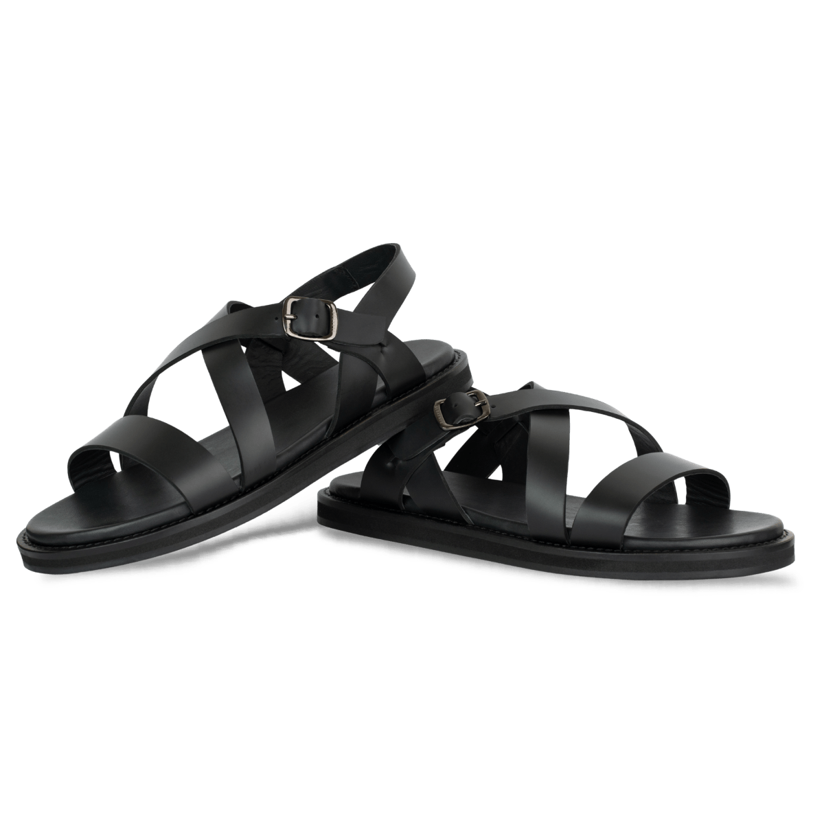 Dylan: Sandales Homme - Cuir Noir - Bleather Maroc