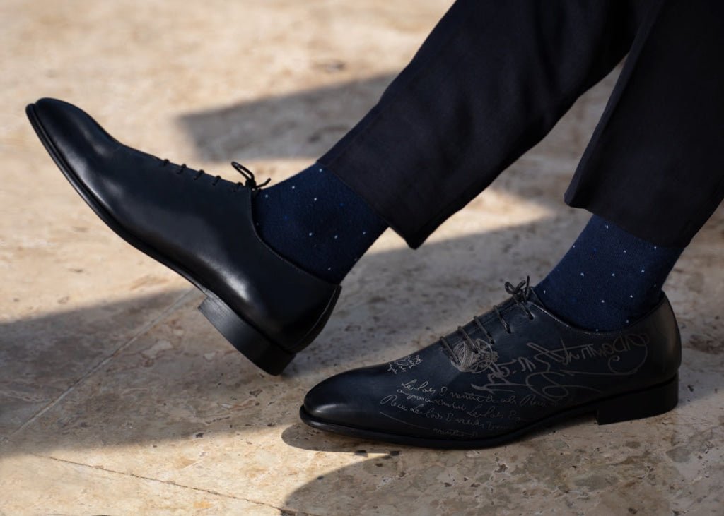 Landon: Richelieu Homme - Cuir Bleu gravé