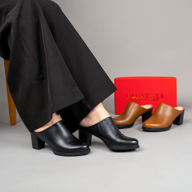 Paola: Mules à talons Femmes - Cuir Noir - Bleather Maroc