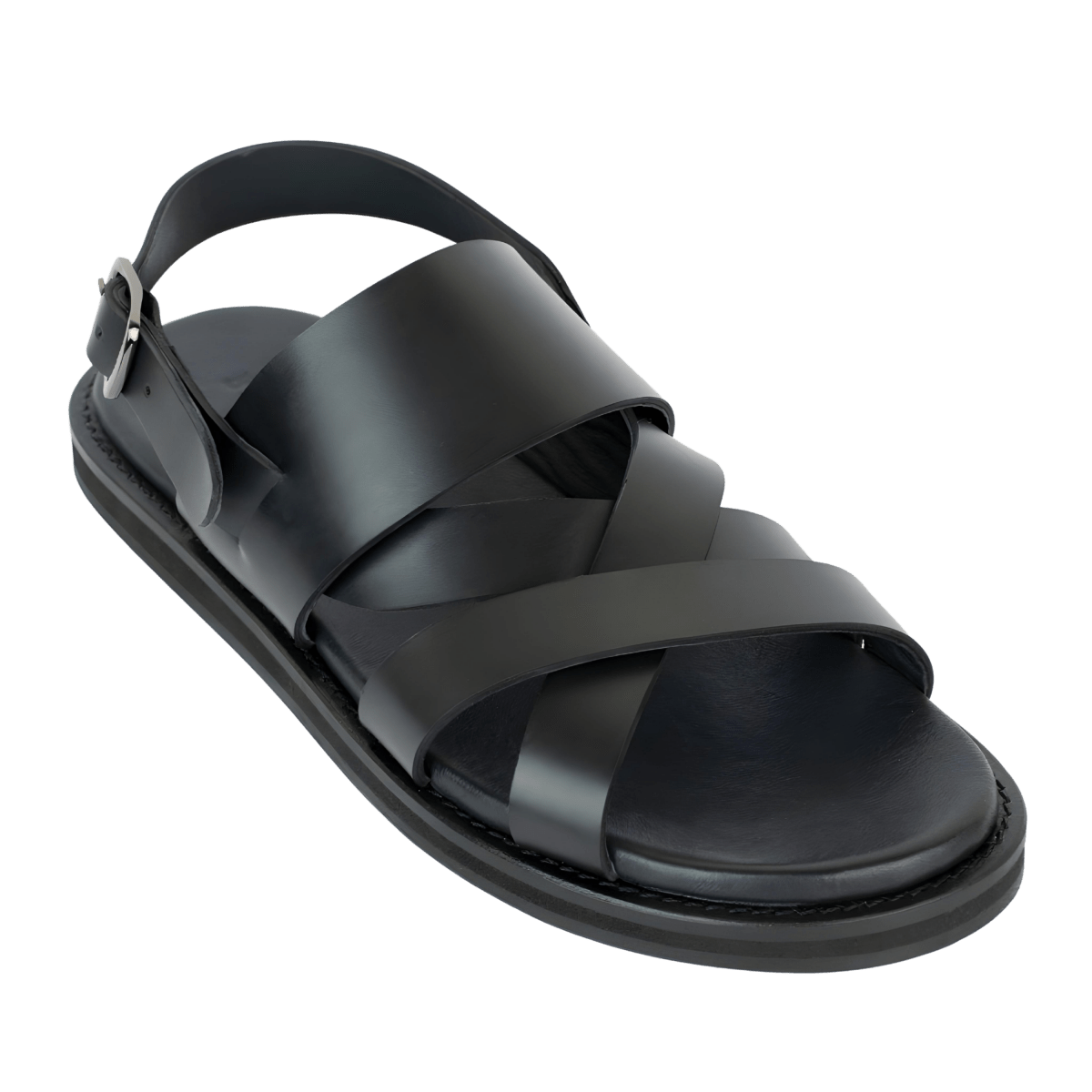 Thalor: Sandales Homme - Cuir Noir - Bleather Maroc