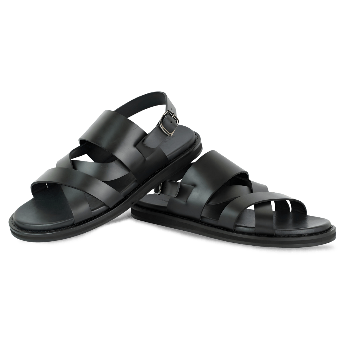 Thalor: Sandales Homme - Cuir Noir - Bleather Maroc