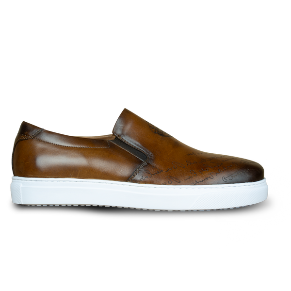 Lurgan: Sneakers Homme - Cuir Marron Gravé