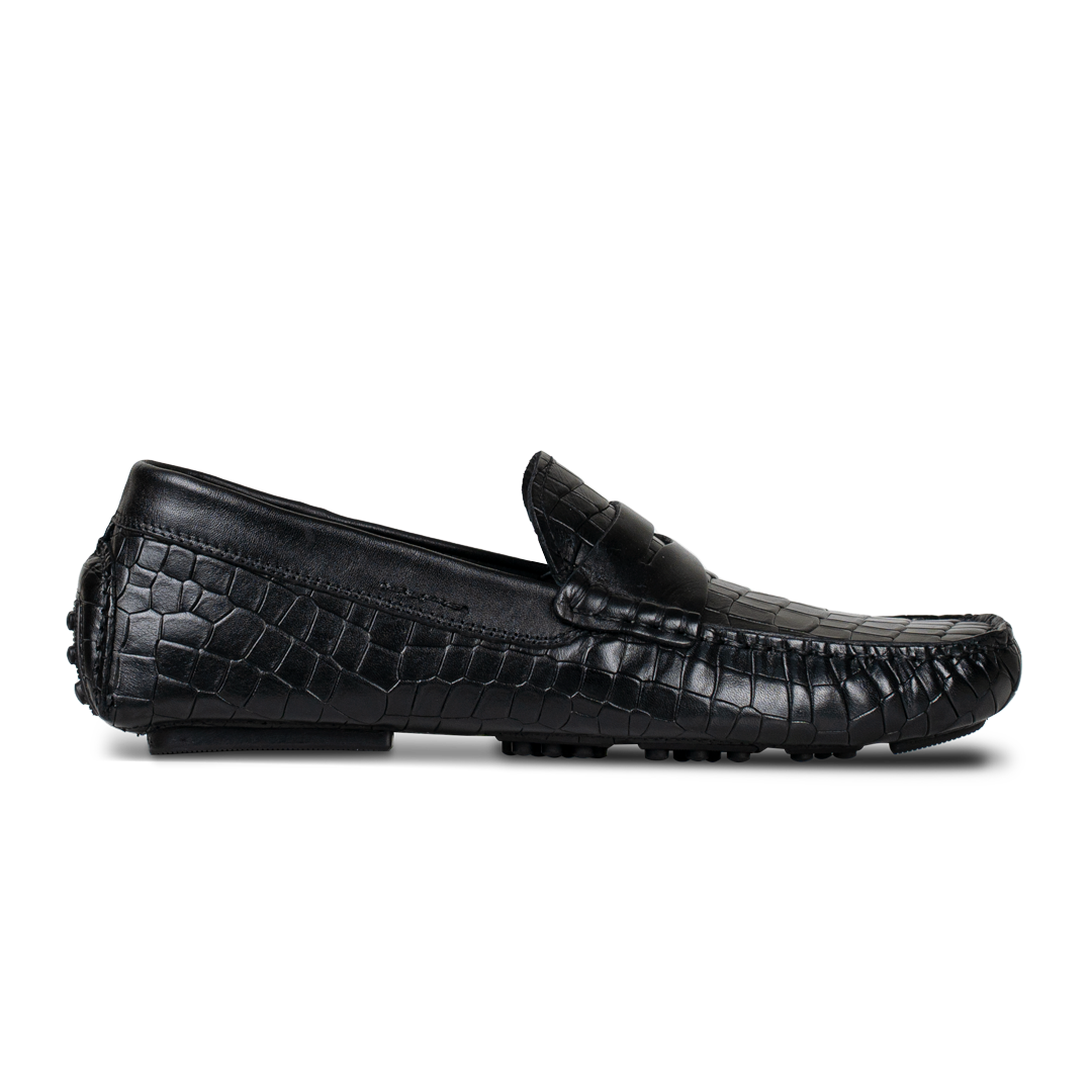 Gary: Mocassin Homme - Cuir Noir Croco